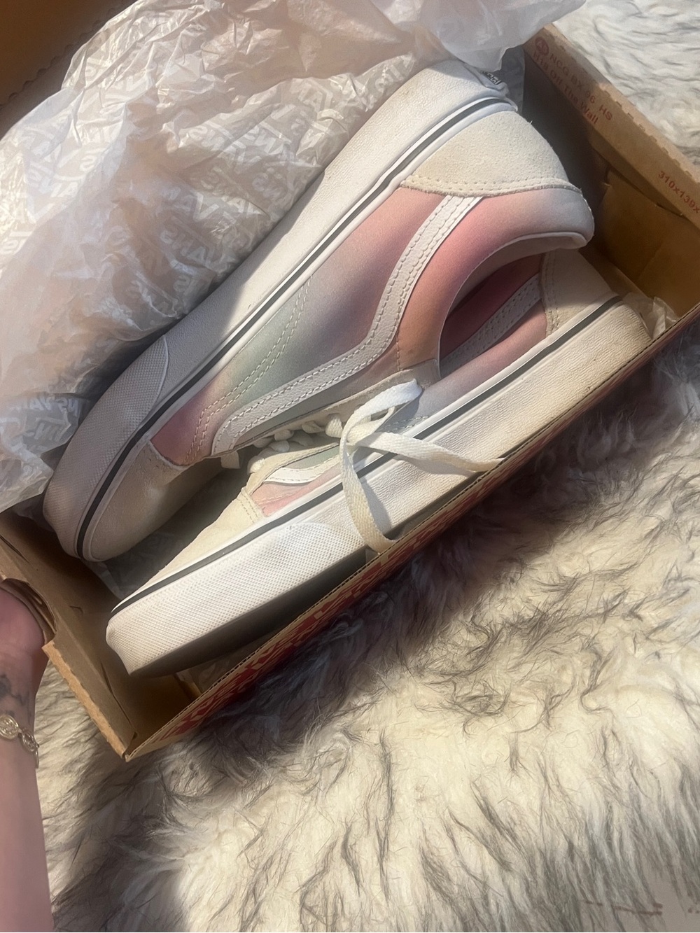 Vans Women’s Cream Sneakers with Pastel Rainbow Panels - Picture 2 of 8